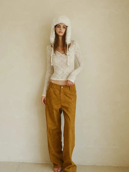 FU FRESH UP Vintage Suede Wide Leg Trousers