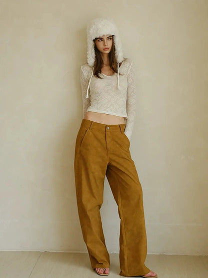 FU FRESH UP Vintage Suede Wide Leg Trousers
