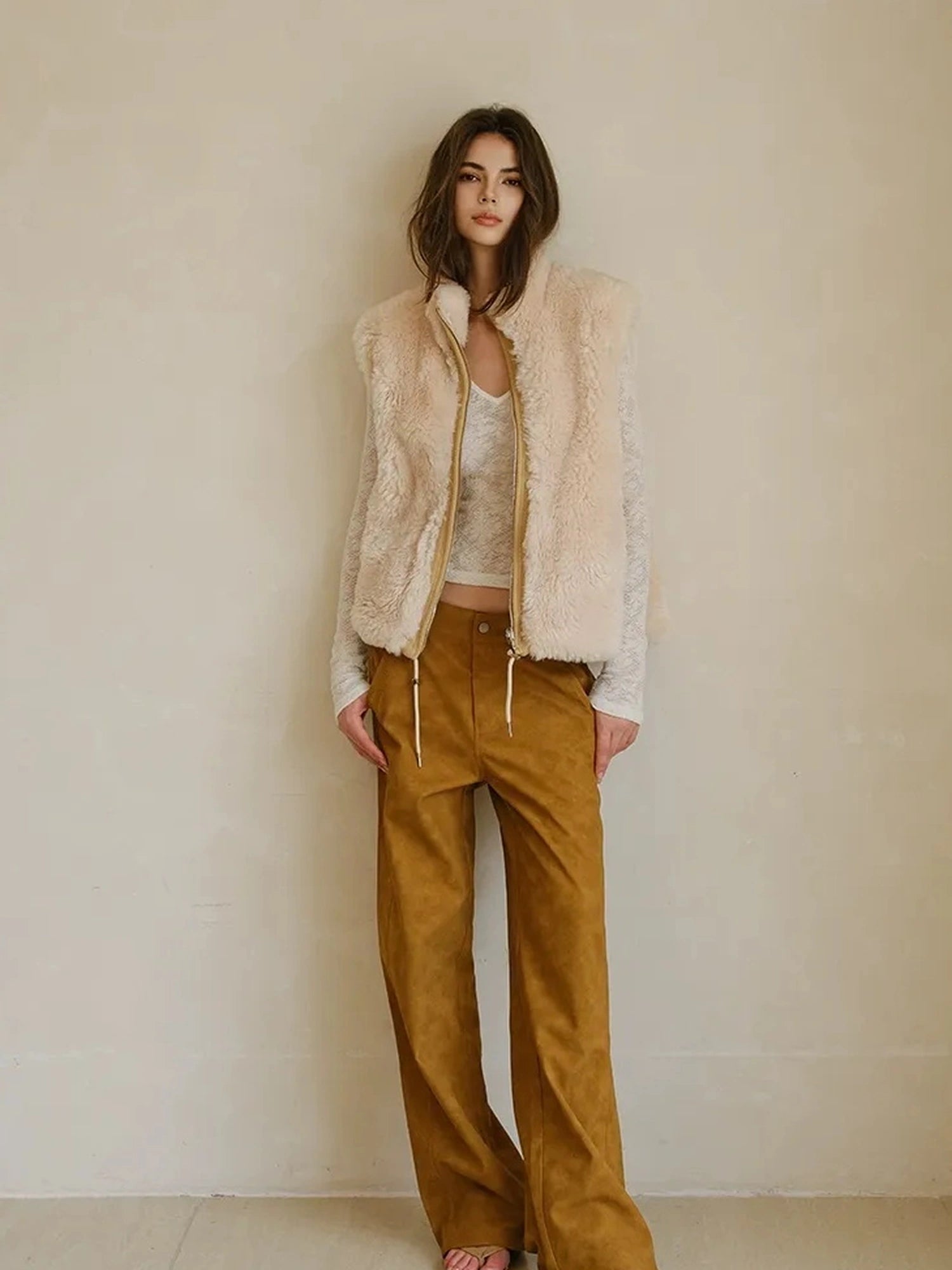 FU FRESH UP Vintage Suede Wide Leg Trousers