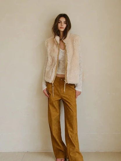 FU FRESH UP Vintage Suede Wide Leg Trousers
