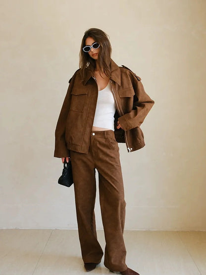 FU FRESH UP Vintage Suede Wide Leg Trousers