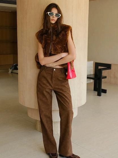 FU FRESH UP Vintage Suede Wide Leg Trousers