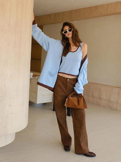 FU FRESH UP Vintage Suede Wide Leg Trousers