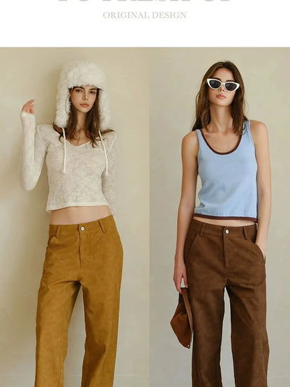 FU FRESH UP Vintage Suede Wide Leg Trousers