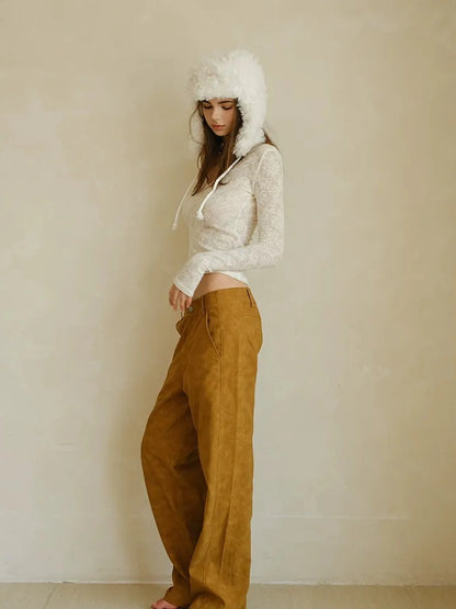 FU FRESH UP Vintage Suede Wide Leg Trousers
