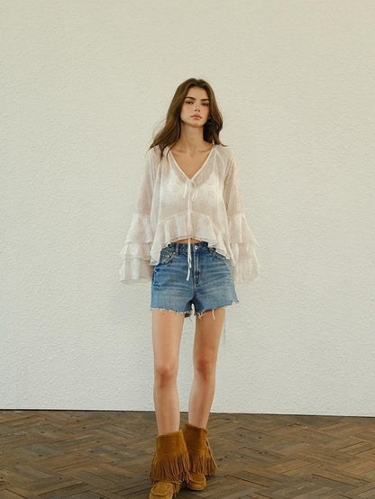 FU FRESH UP Vintage Wash Hand Whisker Straight Mid Rise Women&