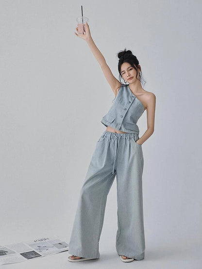 FU FRESH UP Vintage Washed Asymmetrical Denim Set