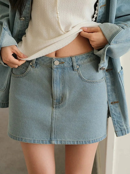 FU FRESH UP Vintage Washed Denim Jacket Mini Skirt Set