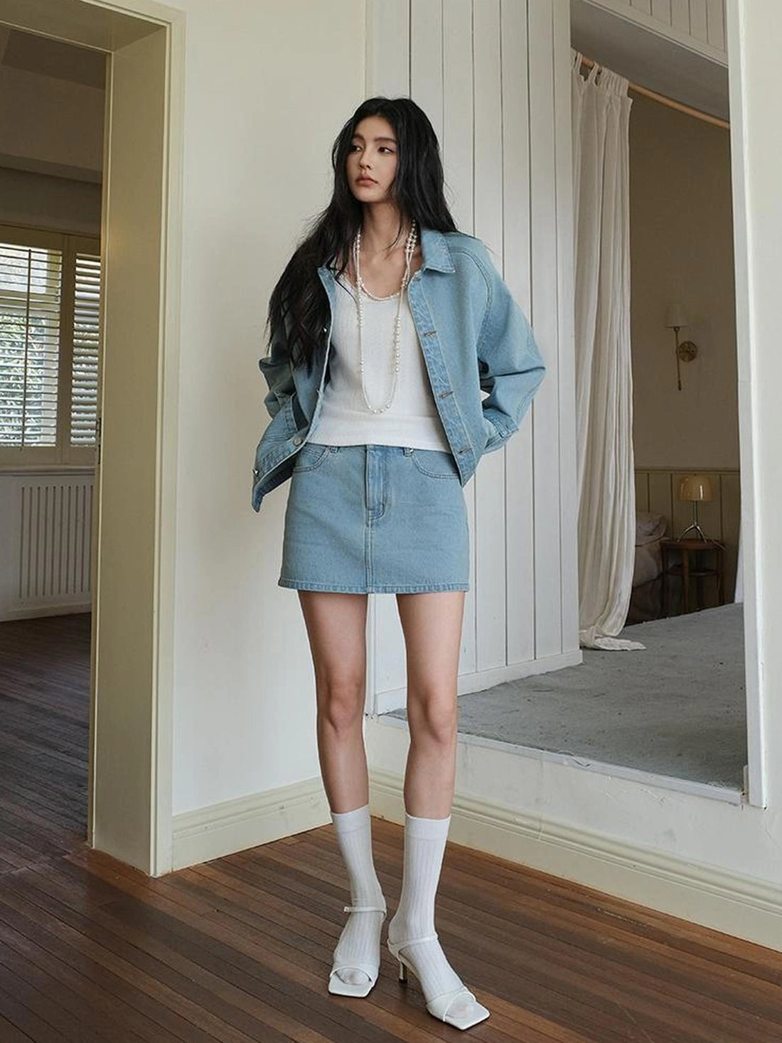 FU FRESH UP Vintage Washed Denim Jacket Mini Skirt Set