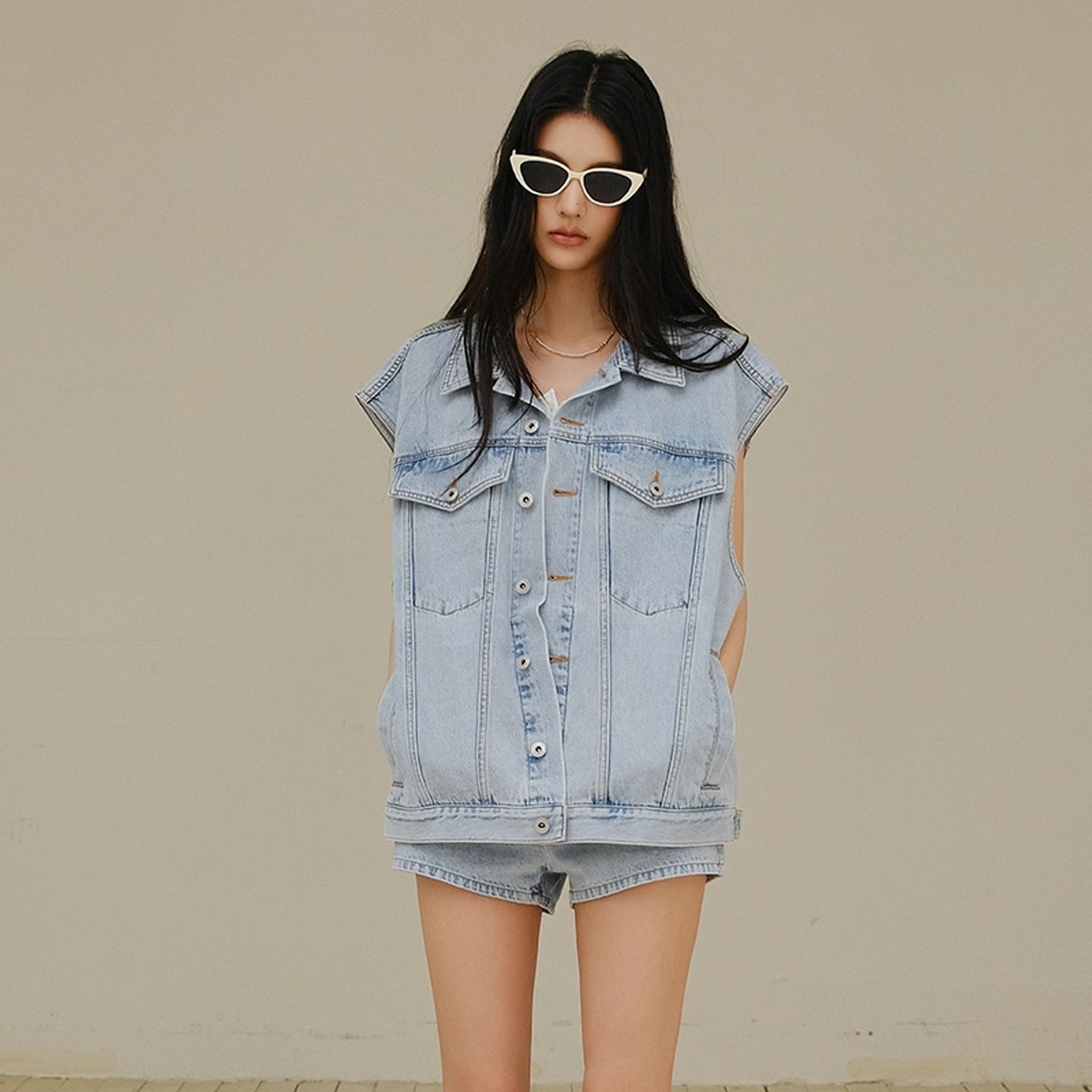 FU_FRESH_UP_Vintage_Washed_Denim_Vest_And_Shorts_Set_MISSTT