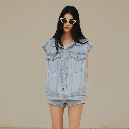 FU_FRESH_UP_Vintage_Washed_Denim_Vest_And_Shorts_Set_MISSTT