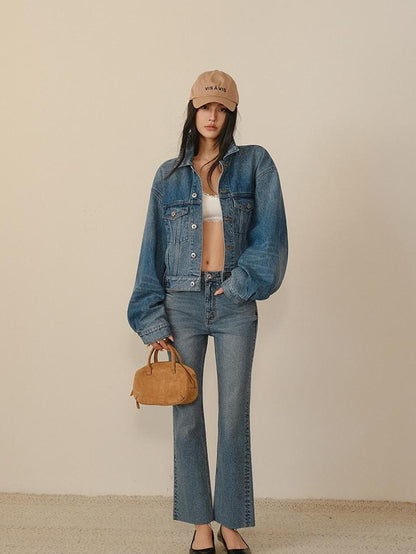 FU FRESH UP Vintage Washed Raw Hem Ankle High Waist Women&