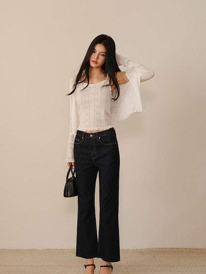 FU FRESH UP Vintage Washed Raw Hem Ankle High Waist Women&