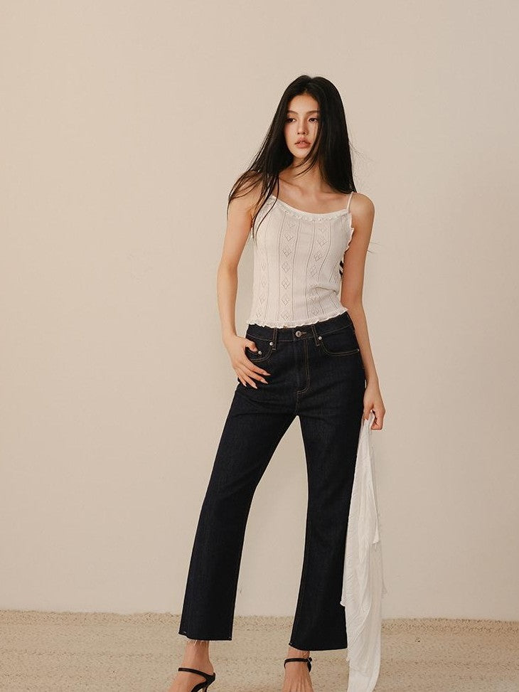 FU FRESH UP Vintage Washed Raw Hem Ankle High Waist Women&
