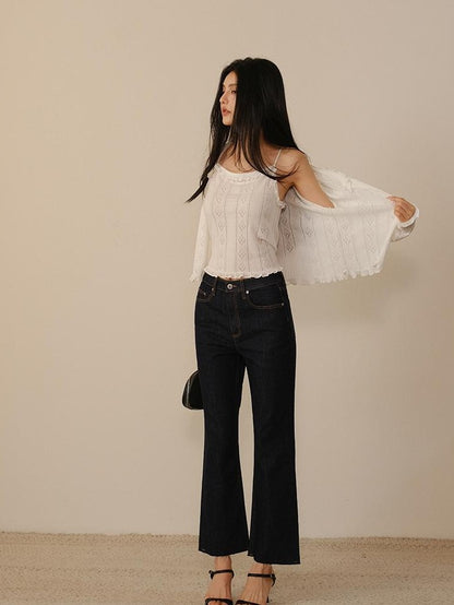 FU FRESH UP Vintage Washed Raw Hem Ankle High Waist Women&