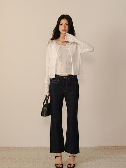 FU FRESH UP Vintage Washed Raw Hem Ankle High Waist Women&