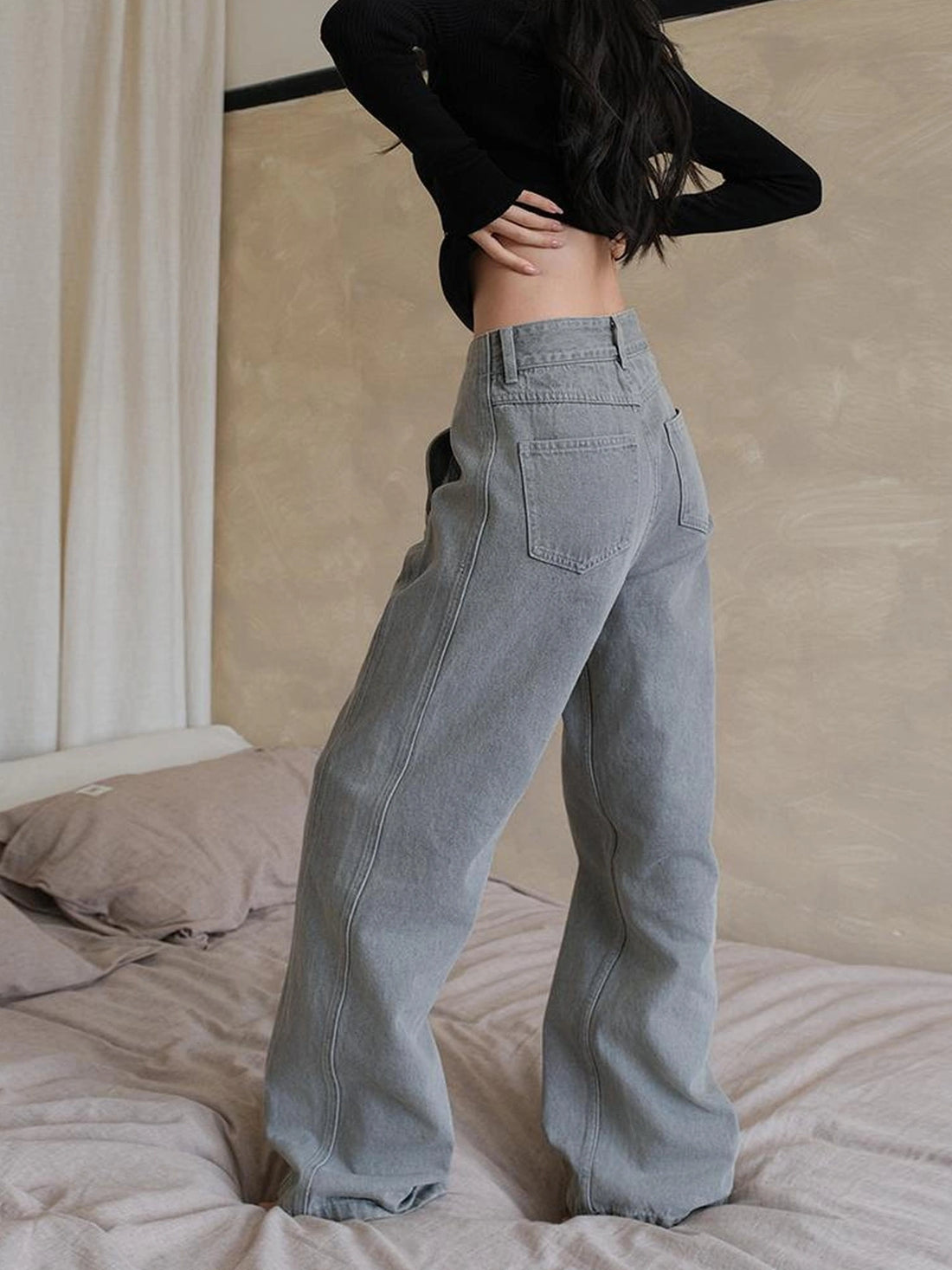 FU FRESH UP Vintage Washed Wide Leg Denim Pants