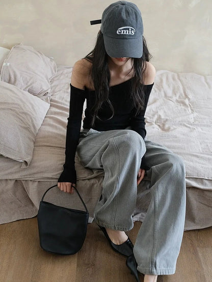 FU FRESH UP Vintage Washed Wide Leg Denim Pants