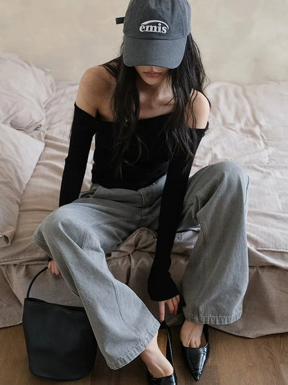 FU FRESH UP Vintage Washed Wide Leg Denim Pants