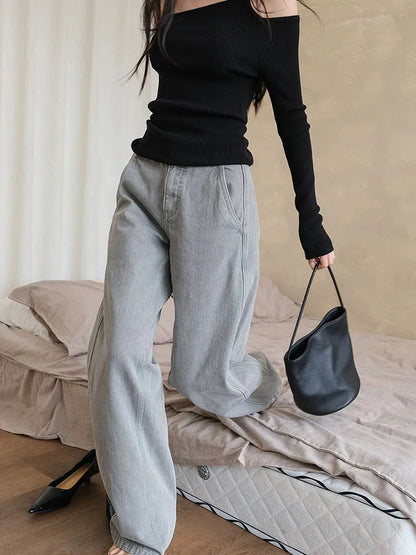 FU FRESH UP Vintage Washed Wide Leg Denim Pants