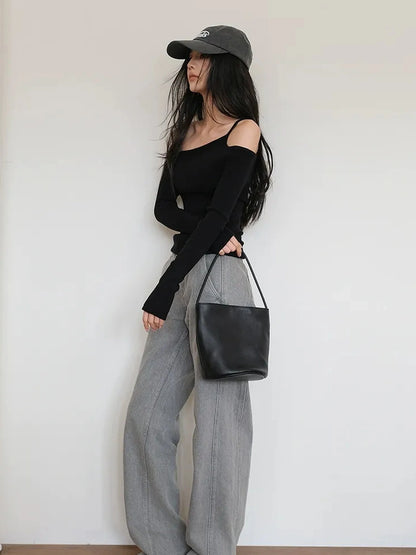 FU FRESH UP Vintage Washed Wide Leg Denim Pants