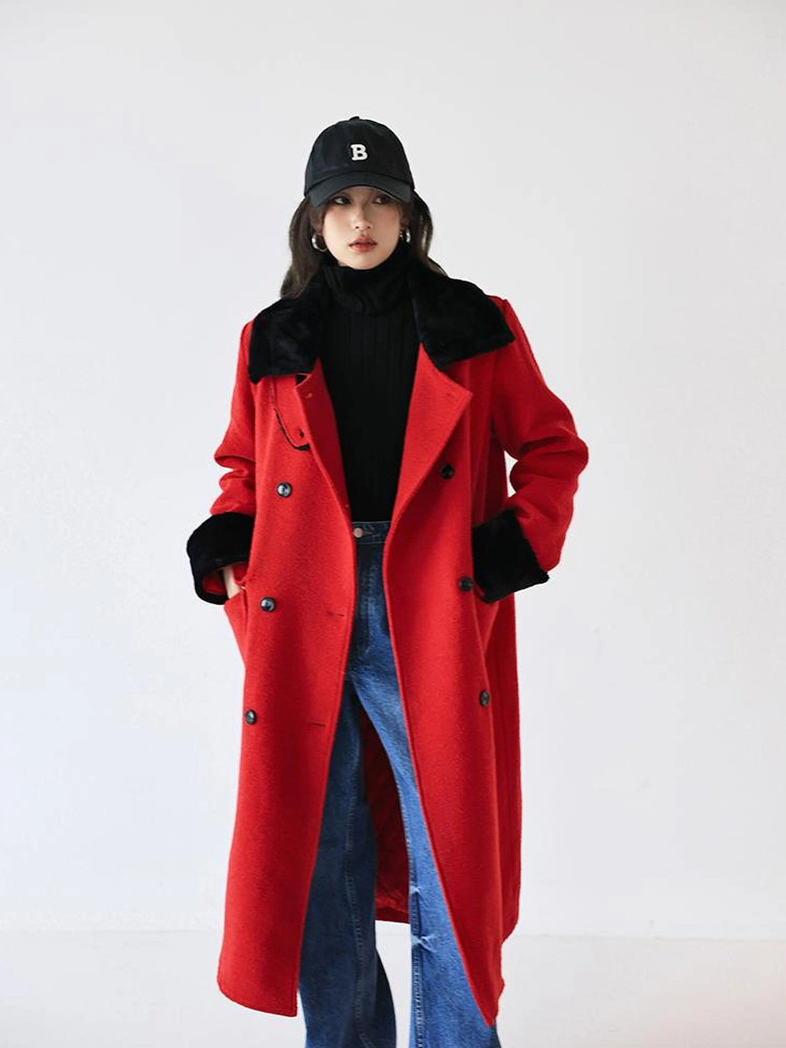 FU FRESH UP Vintage Wool Blend Coat With Rabbit Hair Trim