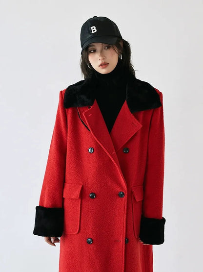 FU FRESH UP Vintage Wool Blend Coat With Rabbit Hair Trim
