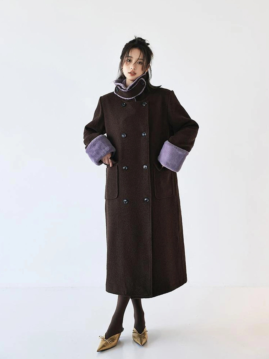 FU FRESH UP Vintage Wool Blend Coat With Rabbit Hair Trim