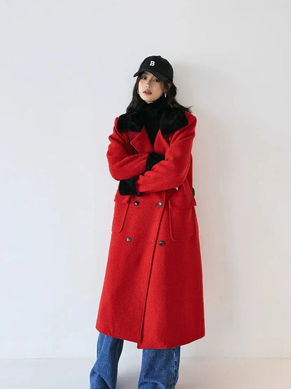FU FRESH UP Vintage Wool Blend Coat With Rabbit Hair Trim