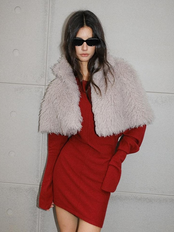 FU FRESH UP Warm Faux Lambswool Stand Collar Cape Women&