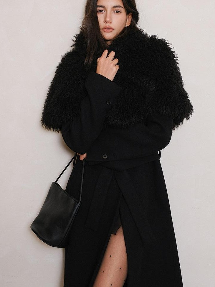 FU FRESH UP Warm Faux Lambswool Stand Collar Cape Women&