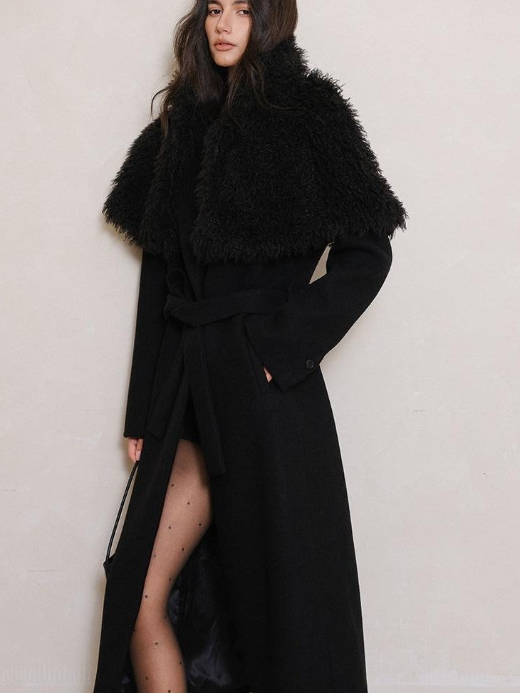 FU FRESH UP Warm Faux Lambswool Stand Collar Cape Women&