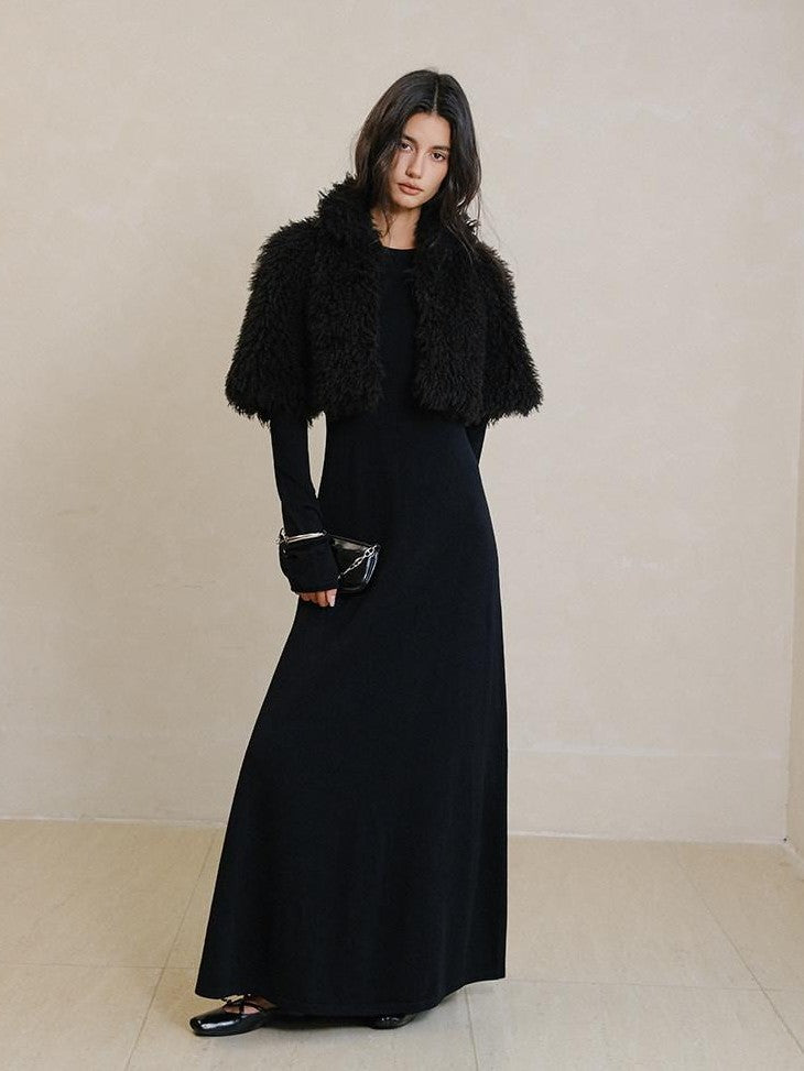 FU FRESH UP Warm Faux Lambswool Stand Collar Cape Women&