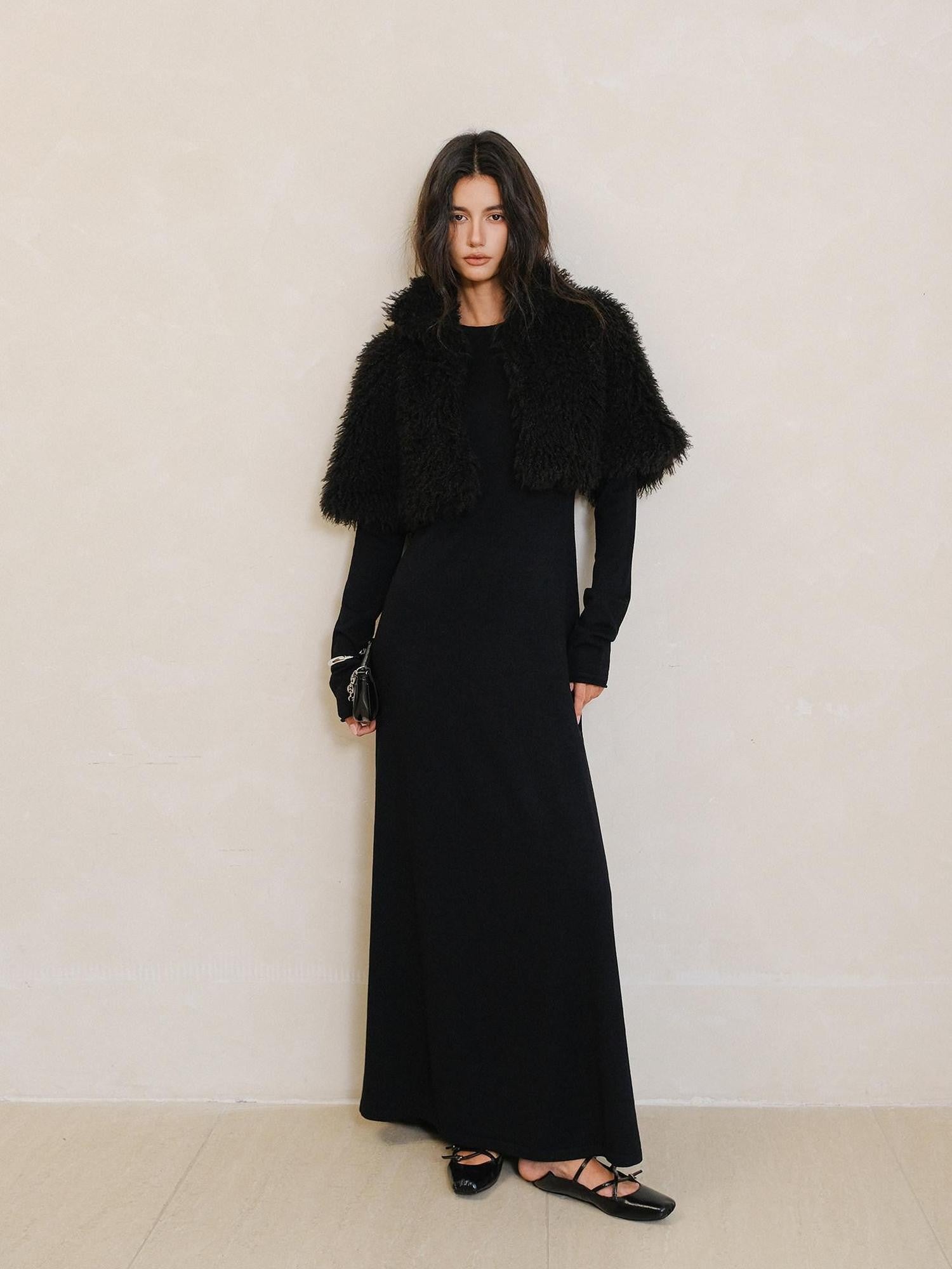 FU FRESH UP Warm Faux Lambswool Stand Collar Cape Women&