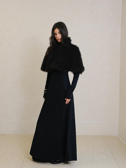 FU FRESH UP Warm Faux Lambswool Stand Collar Cape Women&