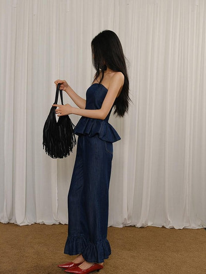 FU FRESH UP Washed Denim Ruffle Peplum Women&