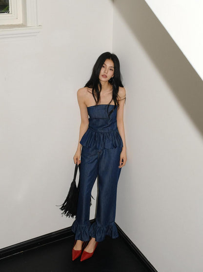 FU FRESH UP Washed Denim Ruffle Peplum Women&