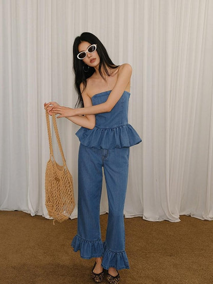 FU FRESH UP Washed Denim Ruffle Peplum Women&