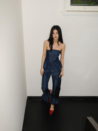 FU FRESH UP Washed Denim Ruffle Peplum Women&