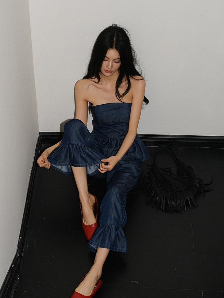FU FRESH UP Washed Denim Ruffle Peplum Women&