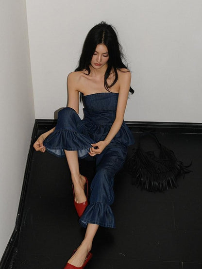 FU FRESH UP Washed Denim Ruffle Peplum Women&