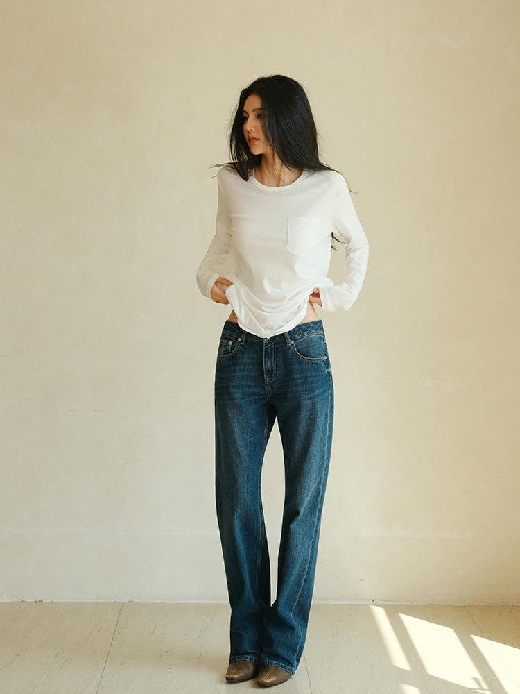 FU FRESH UP Washed Solid Pocket Low Waist Slim Fit Women&