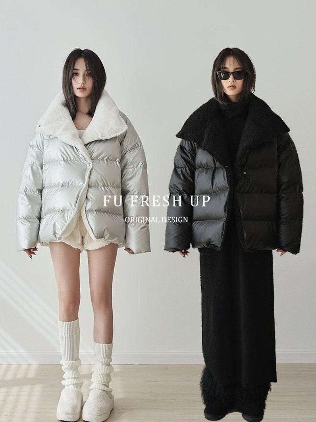 FU FRESH UP Waterproof Quilted Lamb Collar Puffer Jacket