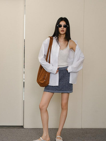 FU FRESH UP White Pleated Button Collar Loose Long Sleeve Women&