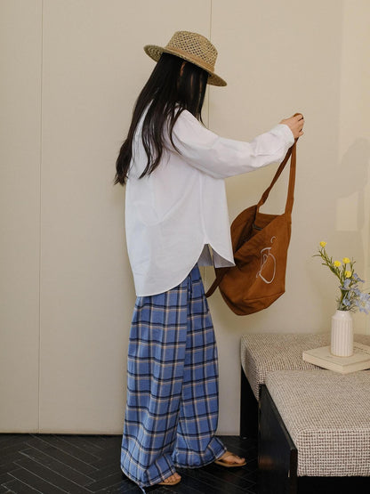 FU FRESH UP White Pleated Button Collar Loose Long Sleeve Women&