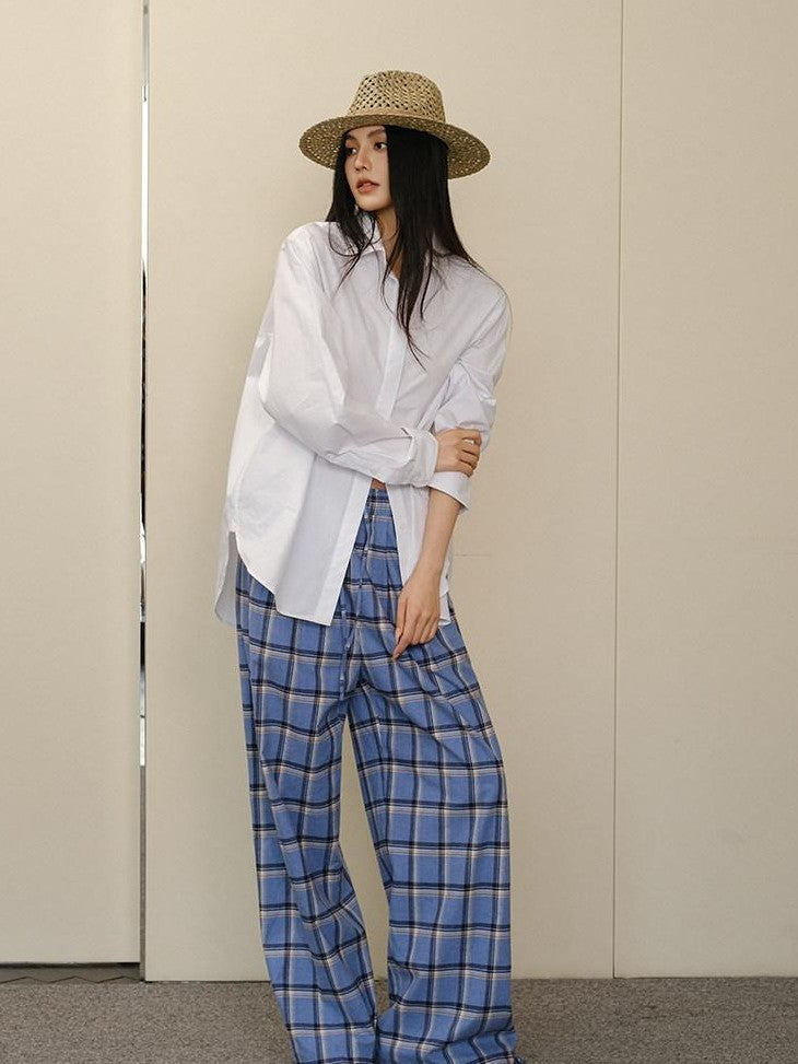 FU FRESH UP White Pleated Button Collar Loose Long Sleeve Women&