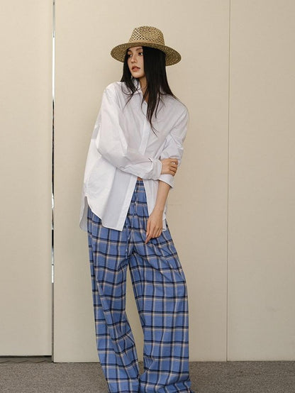 FU FRESH UP White Pleated Button Collar Loose Long Sleeve Women&