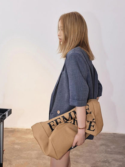FU FRESH UP Woven Linen V-neck Blazer Shorts Set