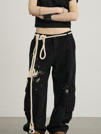 Achihara Faded Washed Denim Pants For Men