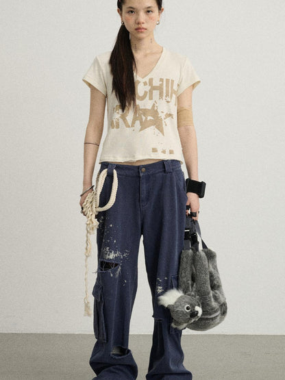 Achihara Faded Washed Denim Pants For Men